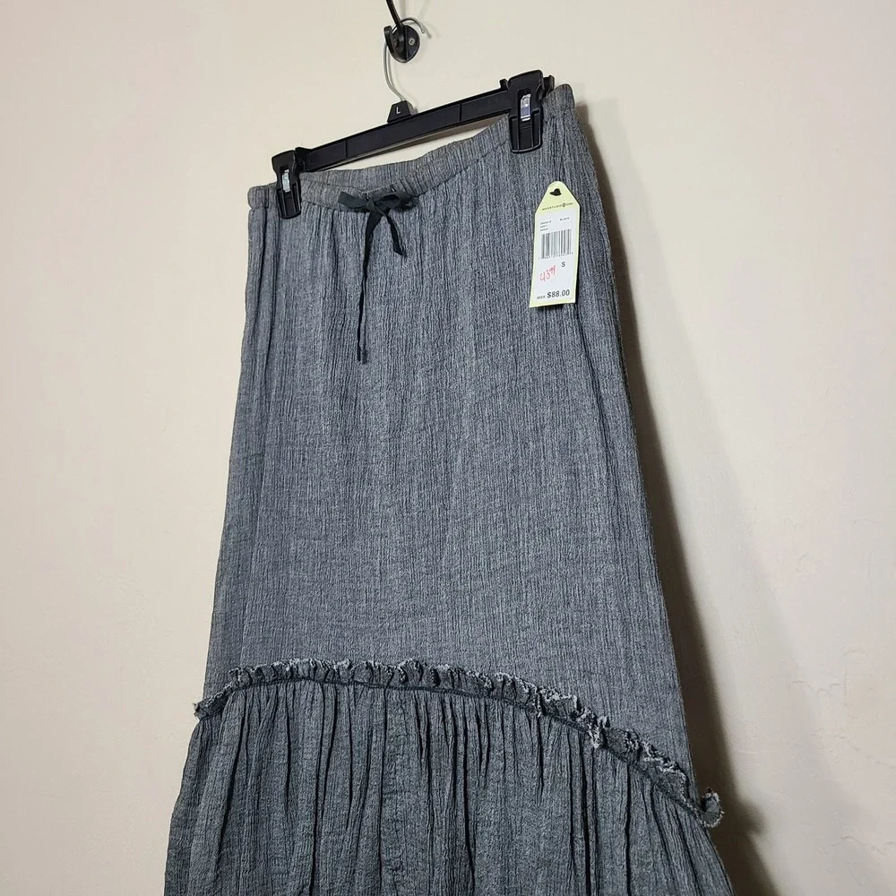 Sophie Max Gray Ruffle Midi Skirt S Dark Fairy Grunge Gypsy Festival Peasant NWT - Picture 2 of 8